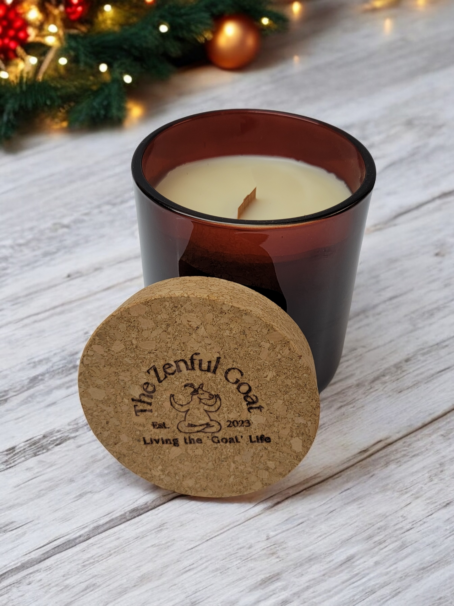 'Cel-e-brate Goat Times, C'mon' Refillable Wood Wick Candle